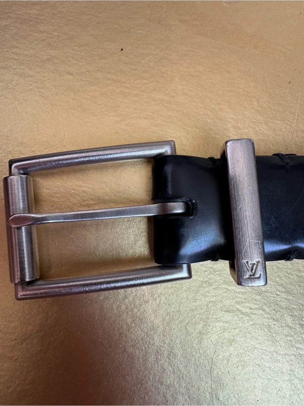 Louis Vuitton Black Leather Belt with Silver-Tone LV Buckle